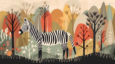 Zebra in the autumn forest. Vector illustration for your design.の素材