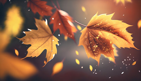Autumn leaves on a blurred background. Autumn concept. 3d renderingの素材