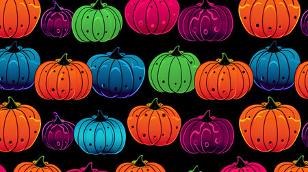 Seamless pattern with pumpkins on black background. Vector illustration.の素材