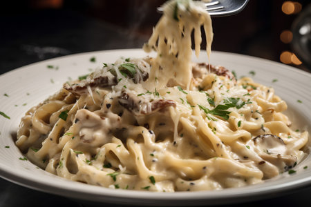 Fettuccine alfredo with mushrooms and parmesanの素材