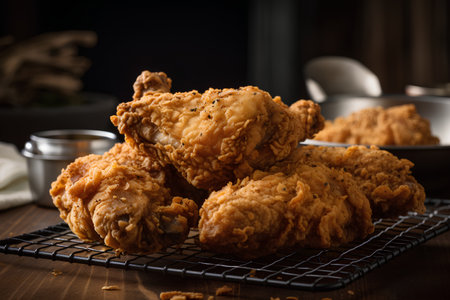 Crispy fried chicken on a dark background. Selective focus.の素材