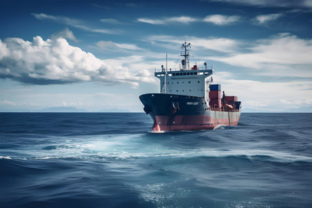 Large cargo ship sailing in the open sea. Toned image.の素材