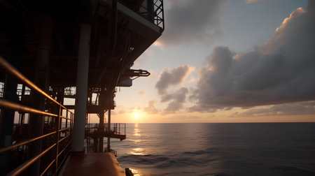 Offshore construction platform for oil and gas production. Oil and gas industry and hard work.の素材