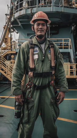 Marine Deck Officerof offshore vessel or ship with safety equipment.の素材