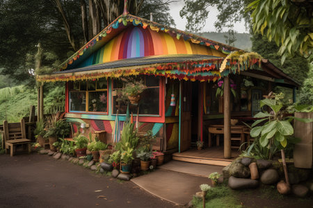 Colorful house in the rainforest, Chiang Mai, Thailandの素材