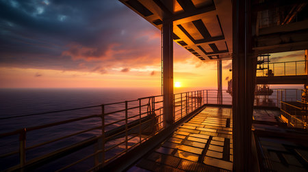 Sunset on the deck of a cruise ship. Sunset over the sea.の素材