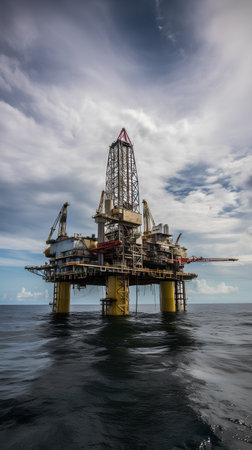 Offshore oil and gas platform for production oil and gas. Oil and gas industry and hard work.の素材