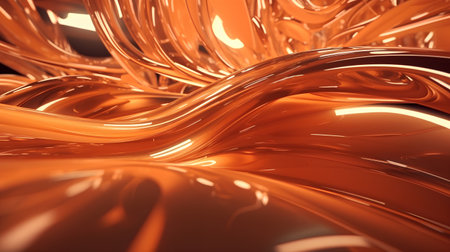 3d render of abstract orange background with smooth lines and light effectsの素材
