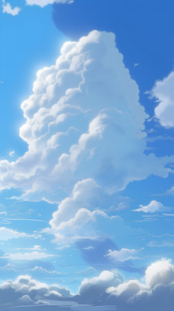 Blue sky background with white fluffy clouds. 3d render illustration.の素材