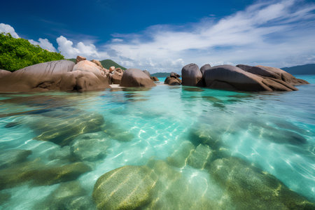 Beautiful tropical beach at Seychelles, Praslinの素材