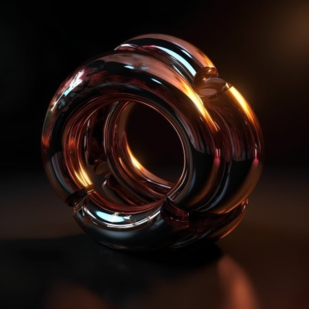 Futuristic metallic ring on a dark background. 3d renderの素材