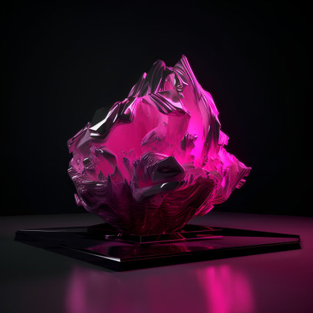 3D render of a pink crystal on a black background with reflectionの素材