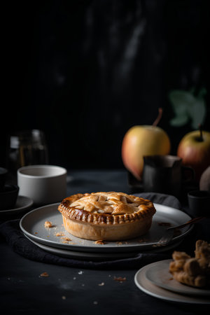 Homemade apple pie on a black background. Selective focus.の素材