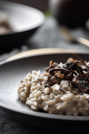 Risotto with shiitake mushrooms, selective focus imageの素材