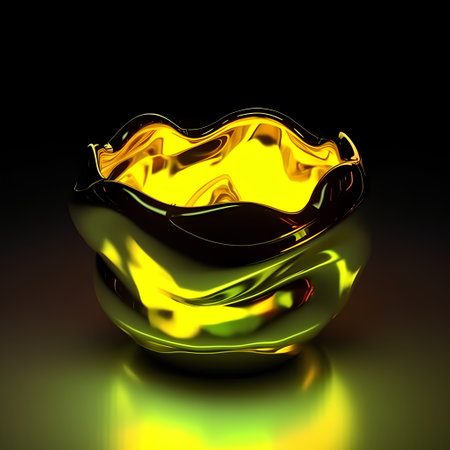 abstract 3d illustration of metal vase with reflection on dark backgroundの素材