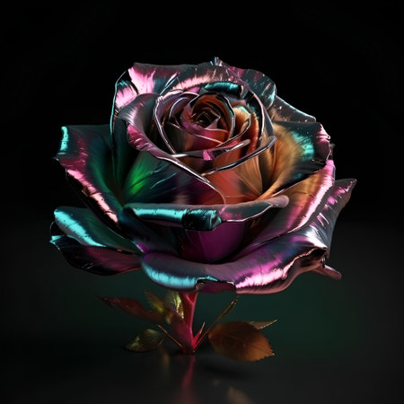 Beautiful multicolored rose on a black background. 3d renderの素材
