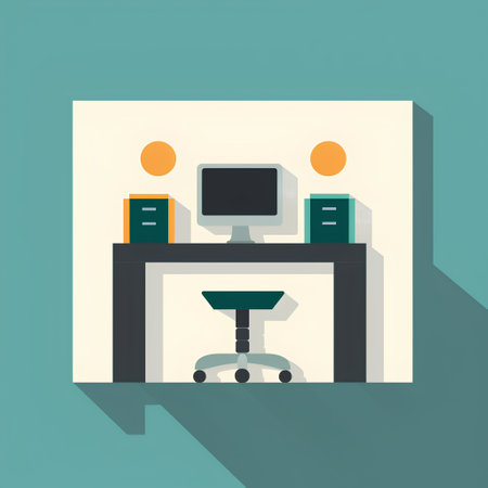 Office desk with computer and chair. Vector illustration in flat style.の素材