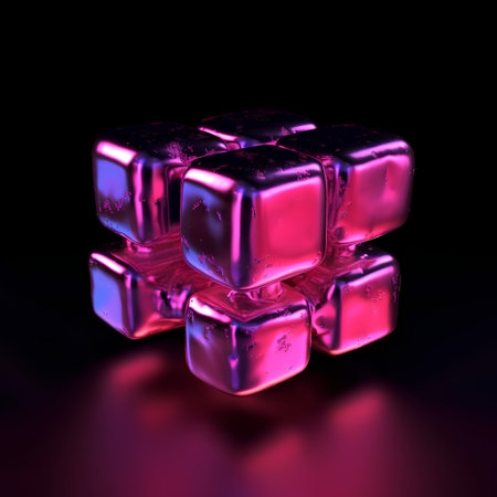 3d rendering of pink ice cubes on black background. This is a 3d render illustration.の素材
