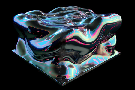 3d render of abstract metal cube with reflection on black background.の素材