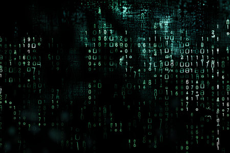 bits and bytes on a dark background. binary code. cyberspace concept.の素材