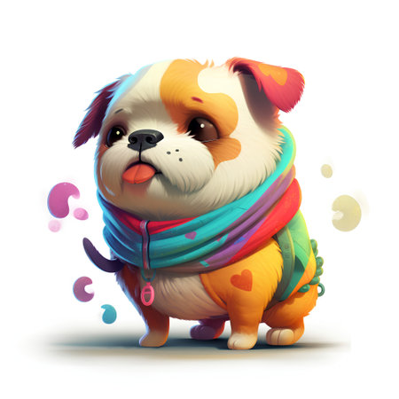 Cartoon dog in a scarf on a white background. Vector illustration.の素材