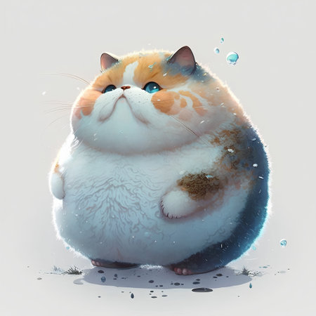 Illustration of a cute cat with blue eyes, sitting on the groundの素材