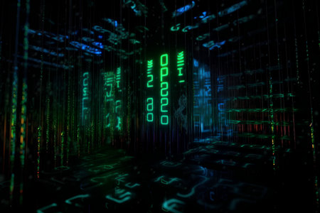 binary code on a dark background, computer generated abstract background, 3d renderの素材