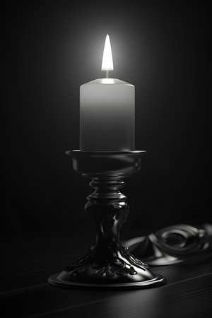 Candle on a candlestick in black and white colors.の素材