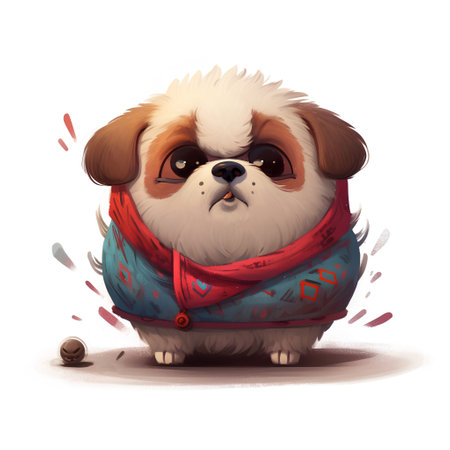 Cute shih tzu dog in a scarf. Vector illustration.の素材