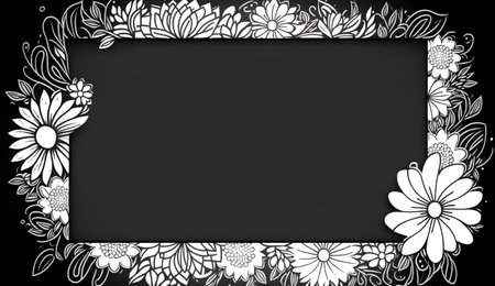 Black and white floral frame with place for your text. Vector illustration.の素材