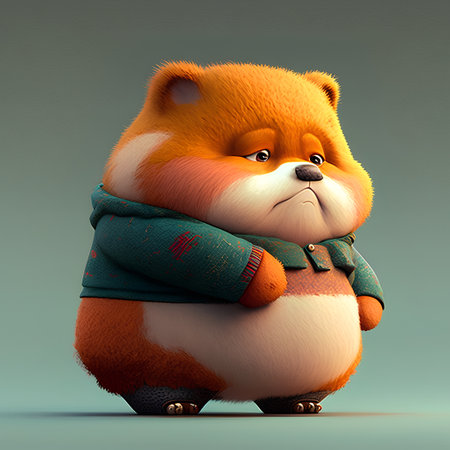 Cute pomeranian dog wearing warm clothes. 3D renderingの素材