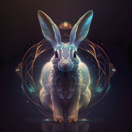 Digital Illustration of a Rabbit with a Glowing Light Effect.の素材