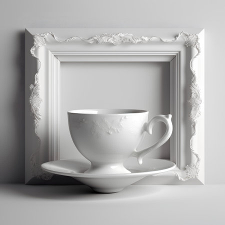 White cup and saucer on a white background, 3d renderの素材