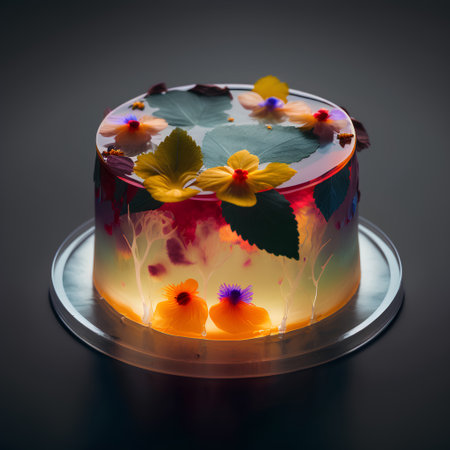 Cake decorated with flowers on a dark background. Toned.の素材