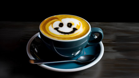 Cup of cappuccino with smiley face on foamの素材