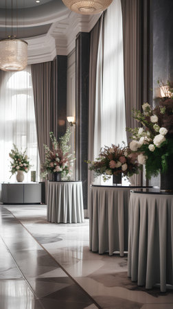 Wedding table decorated with flowers and candles. Luxury interior.の素材