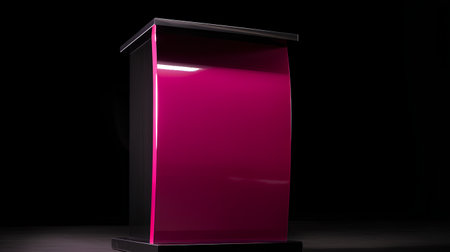 3d rendering pink stand in the dark room with neon light.の素材