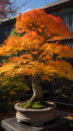 Bonsai tree in autumn, Japan. Bonsai tree in autumn.の素材