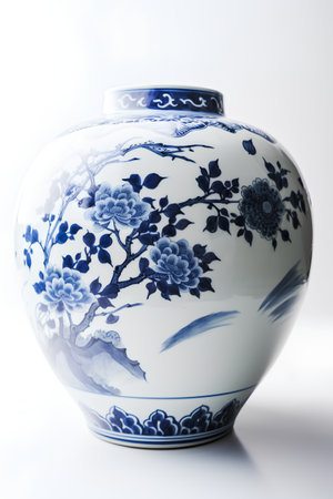 Chinese porcelain vase on a white background, closeupの素材
