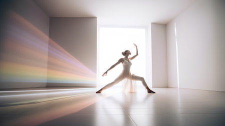 Ballet dancer in a white room, 3d rendering toned imageの素材