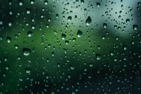 raindrops on the glass with green background, shallow depth of fieldの素材