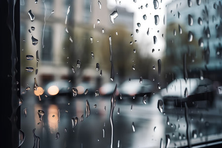 raindrops on the glass of a car in the city, abstract backgroundの素材