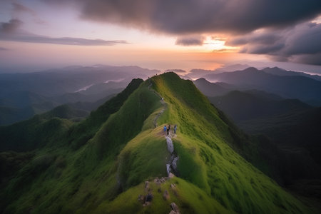 Mountain landscape at sunset, Taipei,Taiwan,Chinaの素材