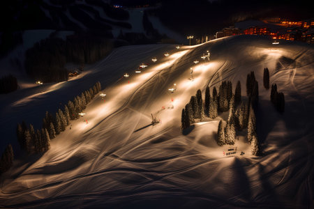 Ski resort in the Alps at night. Austria, Europe.の素材