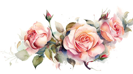 Watercolor bouquet of roses. Hand painted illustration isolated on white backgroundの素材
