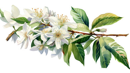 Beautiful vector image with nice watercolor hand drawn jasmine flowersの素材