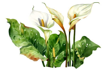 Beautiful vector image with nice watercolor hand drawn calla flowersの素材