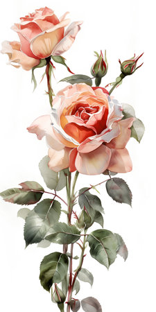 Watercolor painting of a beautiful rose, isolated on white background.の素材