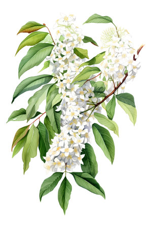Branch of jasmine isolated on white background. Watercolor illustrationの素材