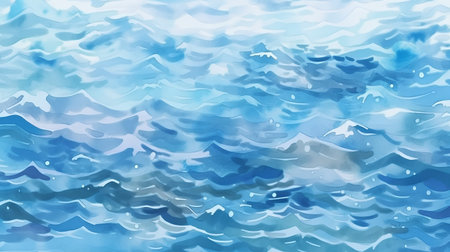 Blue sea watercolor background. Watercolor texture. Hand drawn illustration.の素材